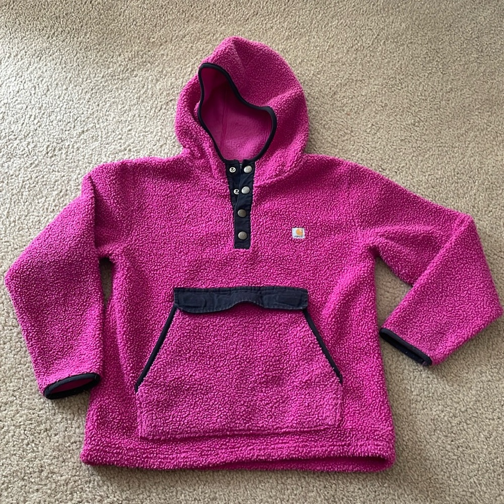 Carhartt Girls 1/4 Snap Button Pullover Fleece Sweatshirt Sz:L(12) Pink